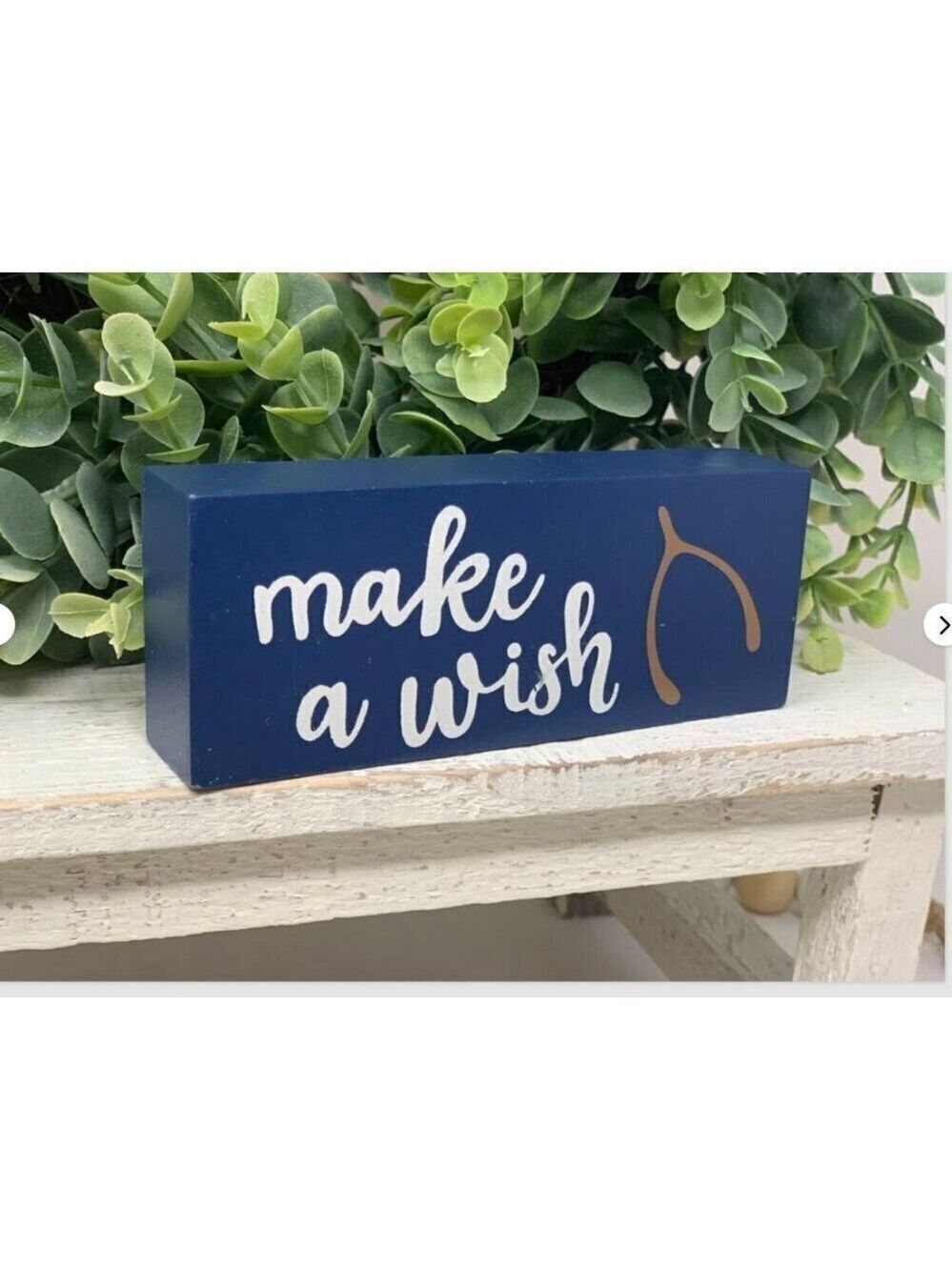 Mini Wooden Block Sign Navy Blue Home Decor Rustic Shelf Accent Make A Wish Blue